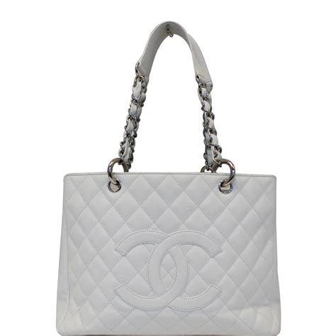 Chanel Caviar Quilted Sweet Classic Shopping Tote White